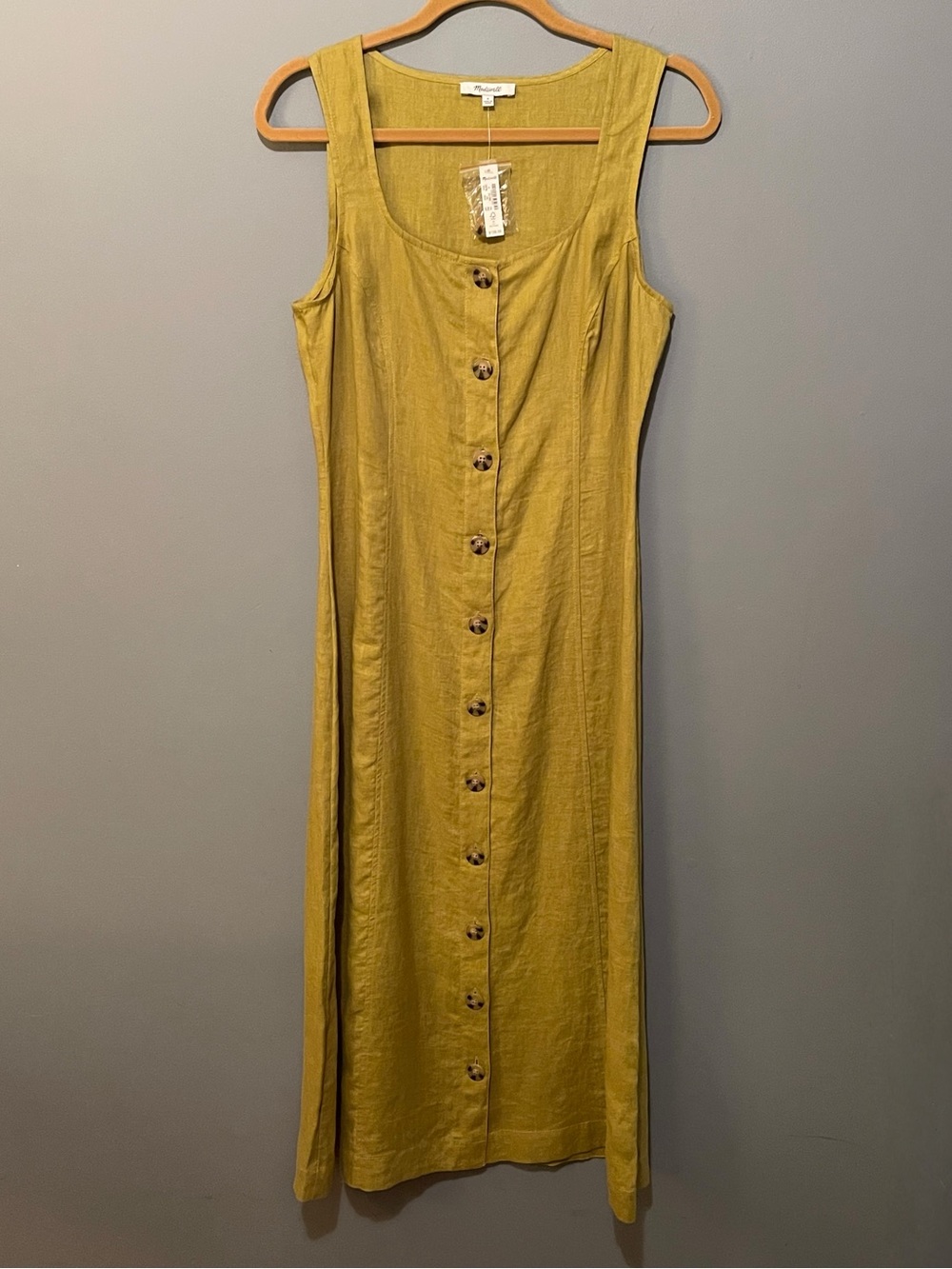 NWT Madewell Mustard Linen Blend Button Front Midi Dress 6 - Picture 3 of 14